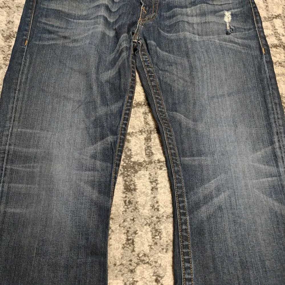 True Religion Ricky Relaxed Straight Jeans Men's 38 Flap Pocket Distressed Blue